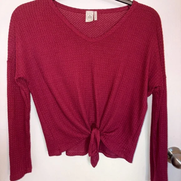 Paper Crane Red Ribbed Tie-Front Blouse - Picture 1 of 1